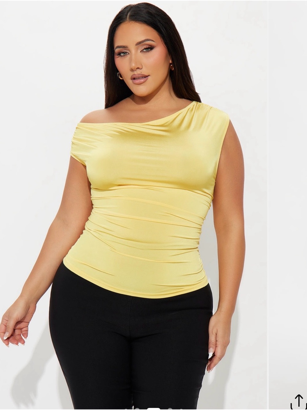 Fashion Nova One-Shoulder Yellow Ruched Tank Top